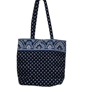 Vera Bradley Retired Nantucket Navy Small Tote Shoulder Bag Zip Double Handles